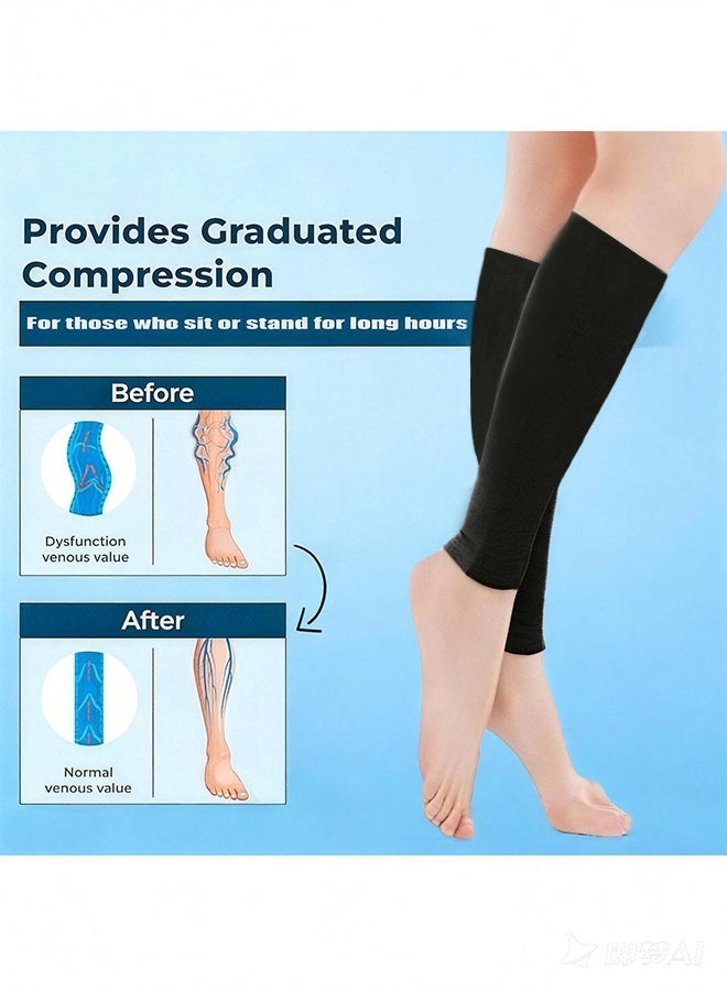 Calf Compression Sleeves for Men & Women - 15-20 mmHg Graduated Support for Running, Travel, and Daily Wear, Reduces Swelling and Fatigue (1 Pair, Black, M) - Image 4